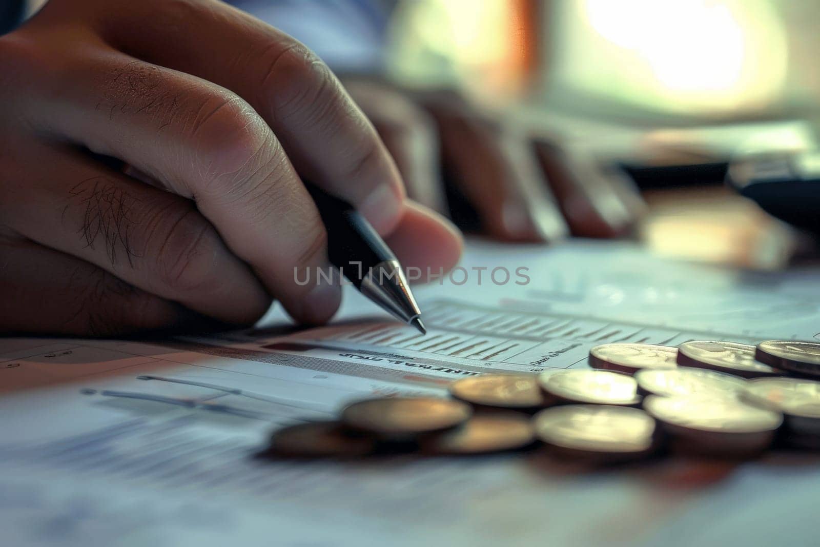 A business executive analyzing a financial report during a board meeting. AI generate by matamnad