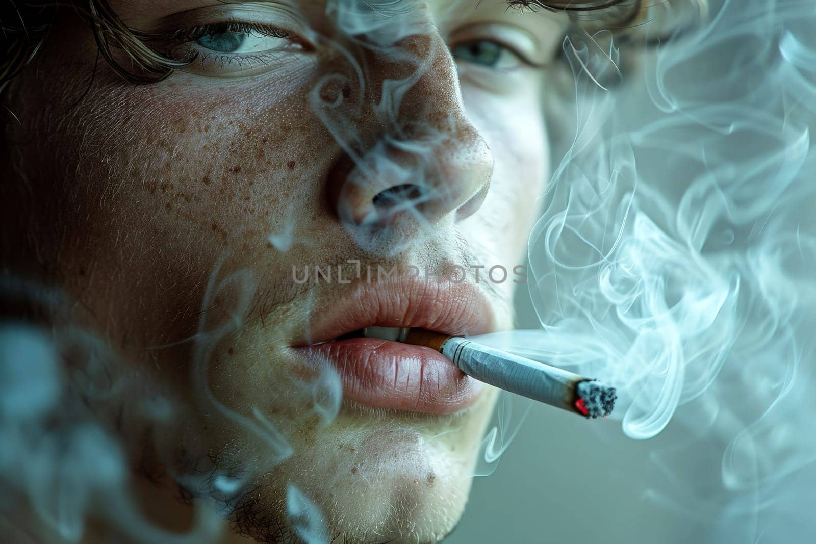 man smoking a cigarette lung cancer awareness, Generative AI by matamnad