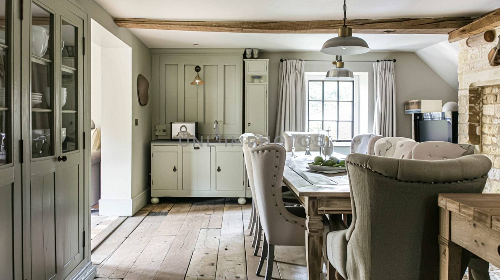 Cotswolds cottage style dining room decor, interior design and country house furniture, home decor, table and chairs, English countryside styling by Anneleven