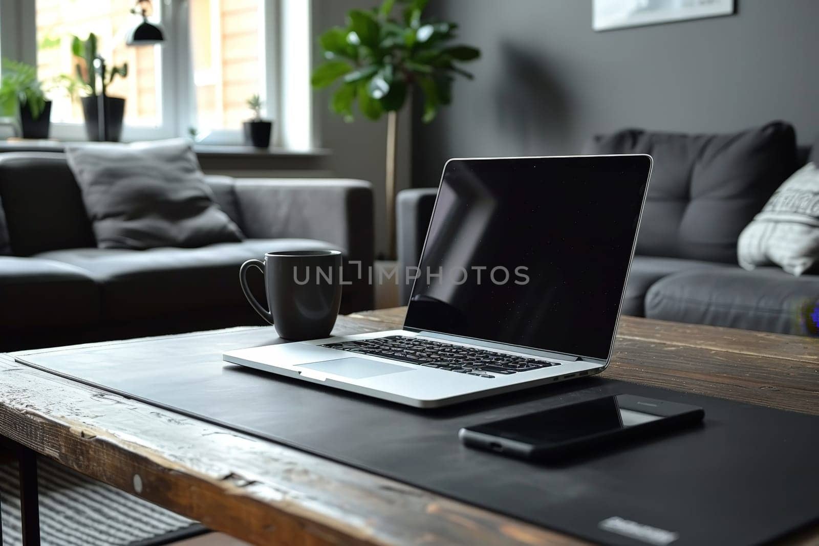 A working desk featuring minimalist design elements, Workspace with desk, Concept Office Decoration.