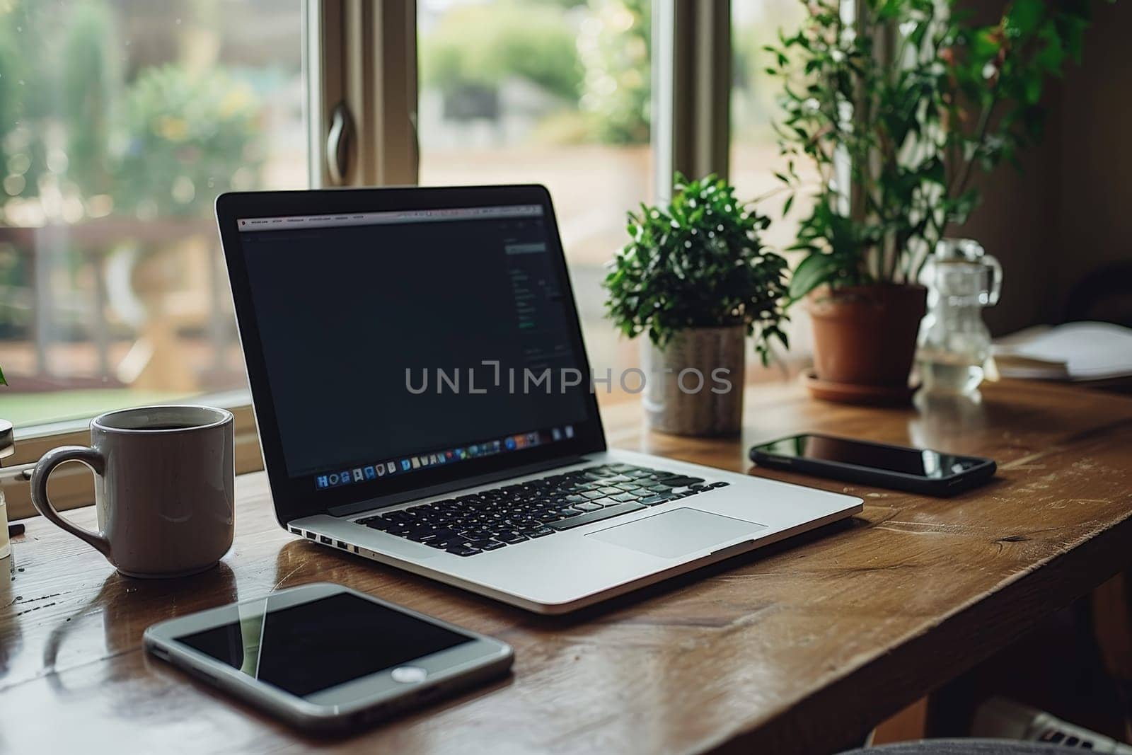 A working desk featuring minimalist design elements, Workspace with desk, Concept Office Decoration.