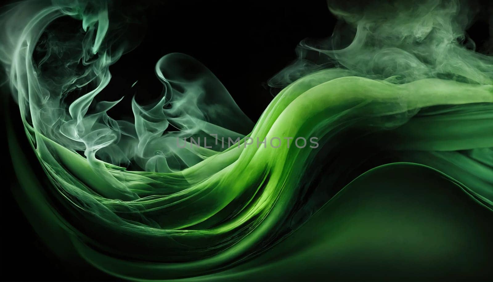 Green wave of smoke. Abstraction. Generative AI by gordiza