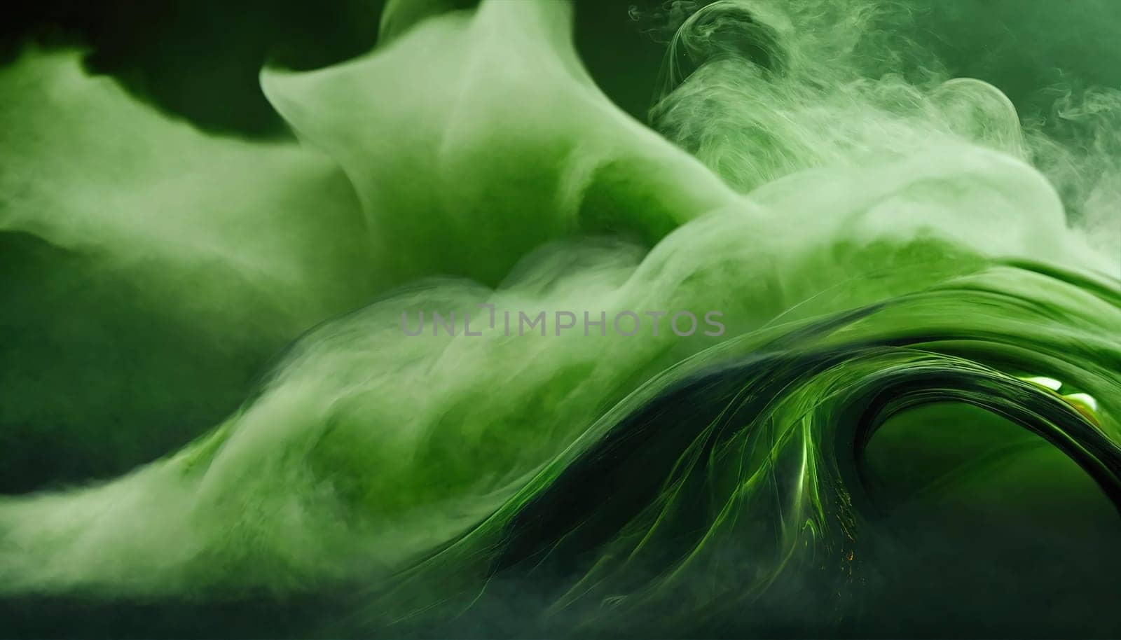 Green wave of smoke. Abstraction. Generative AI. High quality photo