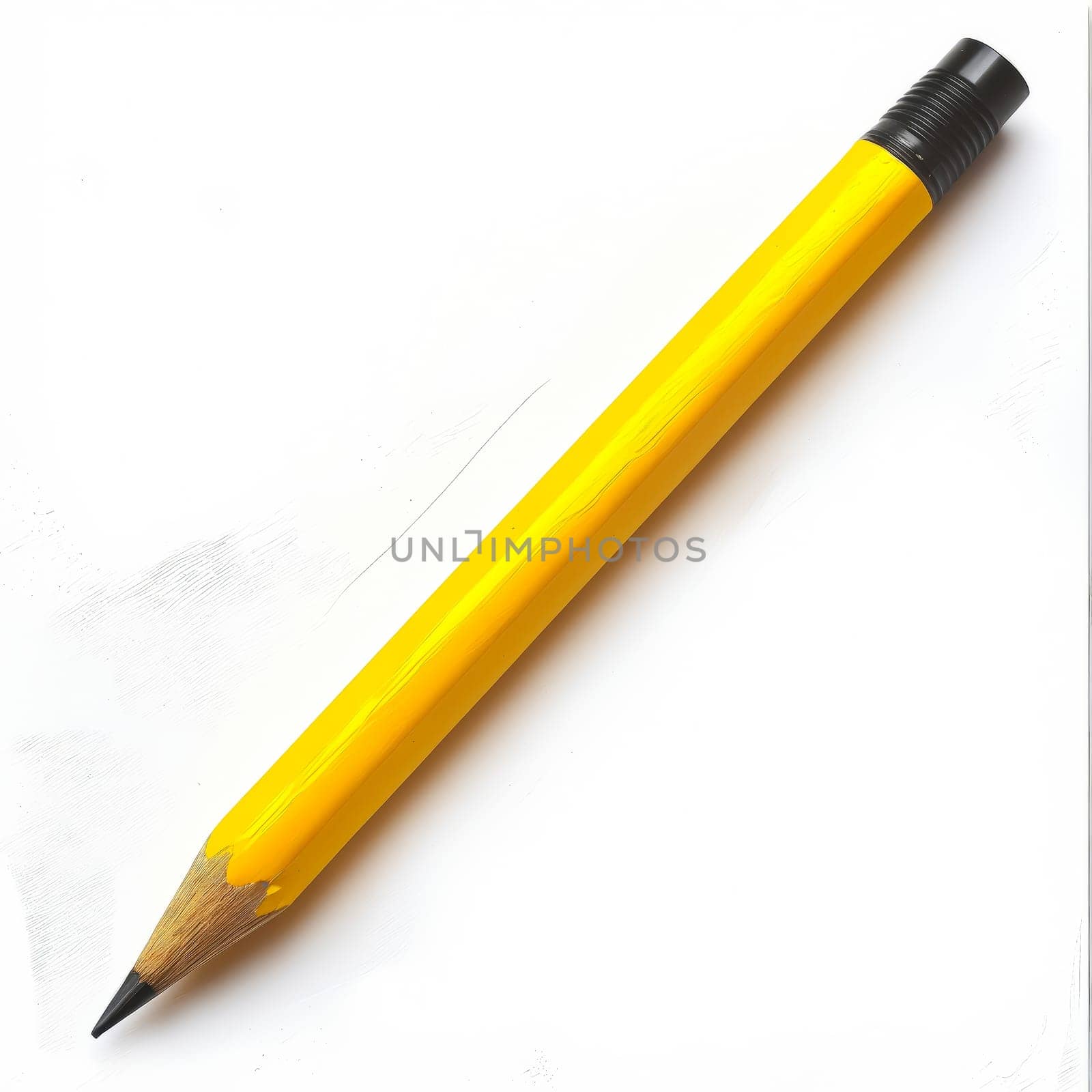 Yellow pencil on white background. Generative AI.