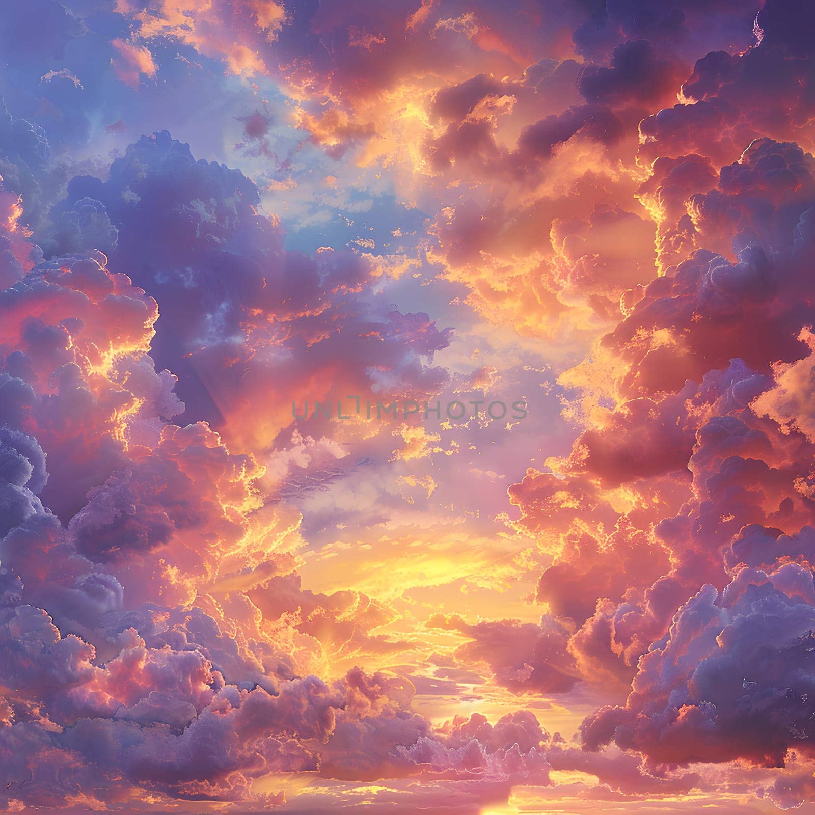 The sky was filled with fluffy cumulus clouds during the sunset, creating a stunning afterglow of orange and red hues. The natural landscape was painted with sunlight as dusk settled in