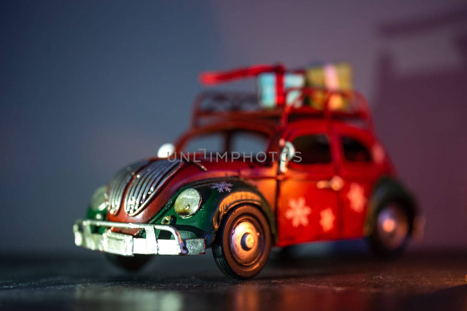 toy car model with gifts on the roof. interior detail. by Pukhovskiy