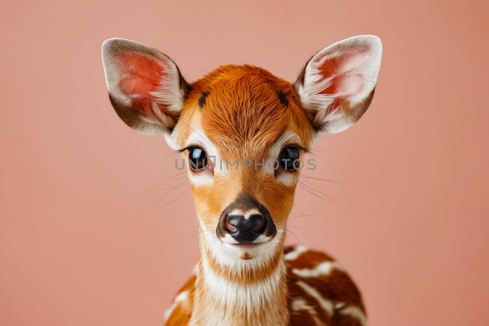 Small fawn looking at the camera. Generative AI.