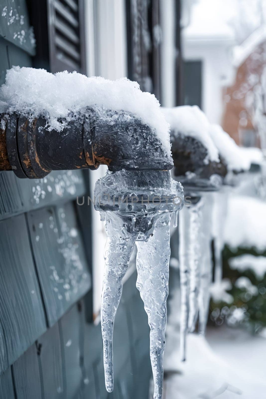 Ice on the outside of house. Generative AI.