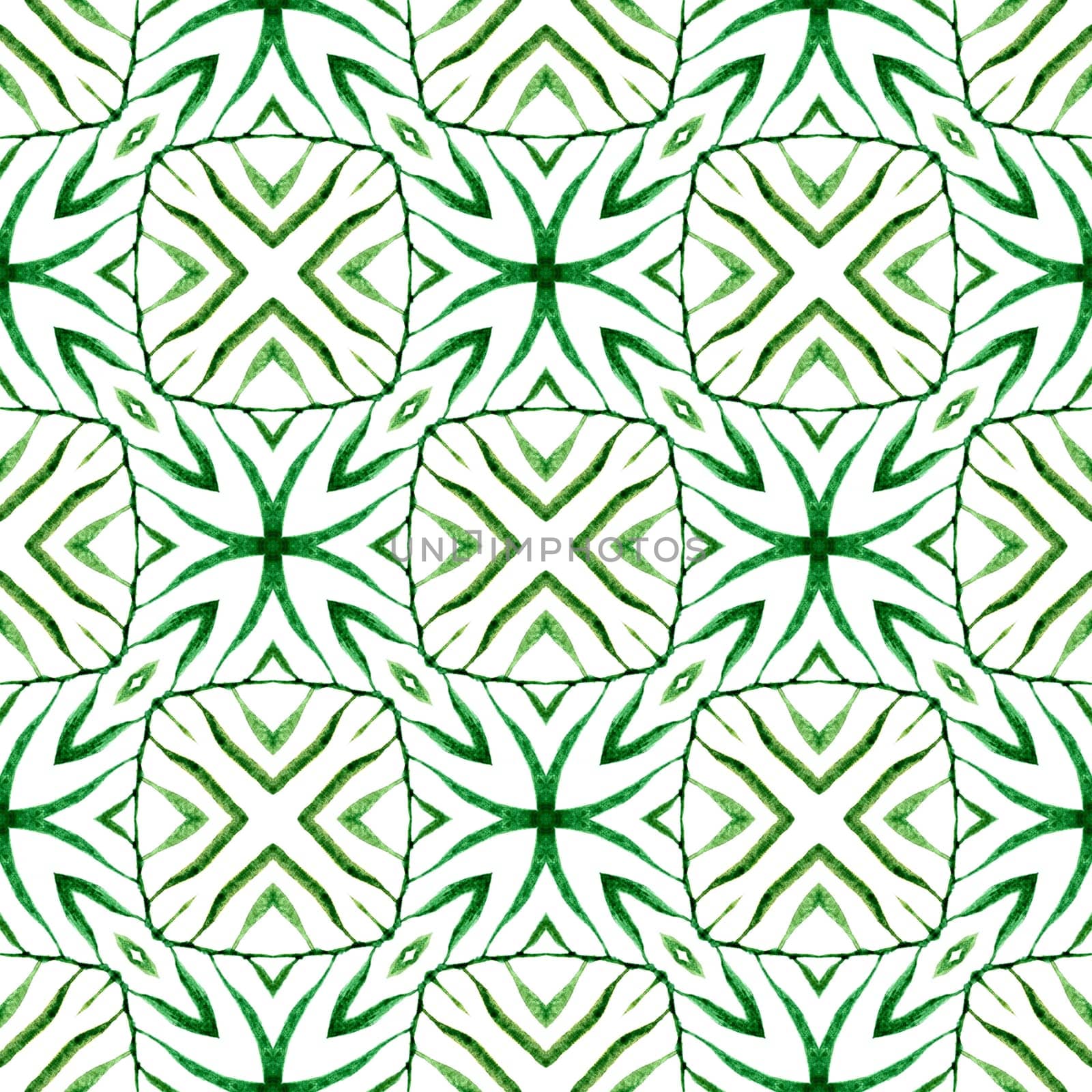 Ethnic hand painted pattern. Green stylish boho by beginagain