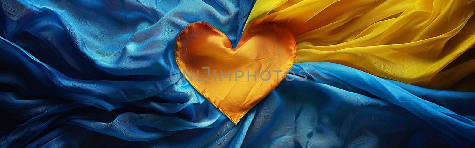 Ukrainian flag in the shape of a heart, Generative AI, by mila1784