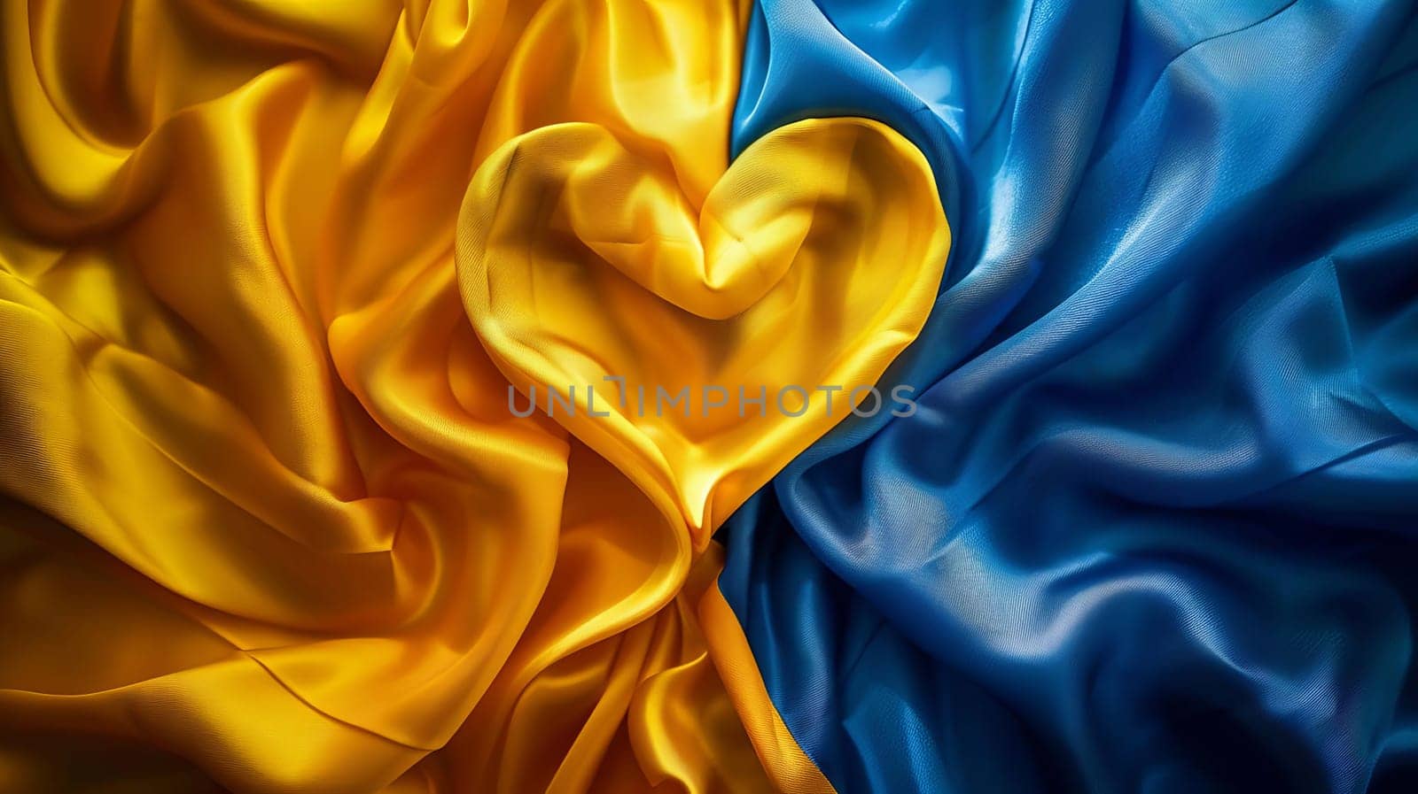 Ukrainian flag in the shape of a heart, Generative AI, by mila1784