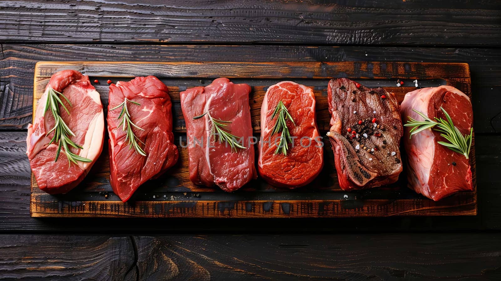 fresh steaks on a wooden board, food Generative AI,