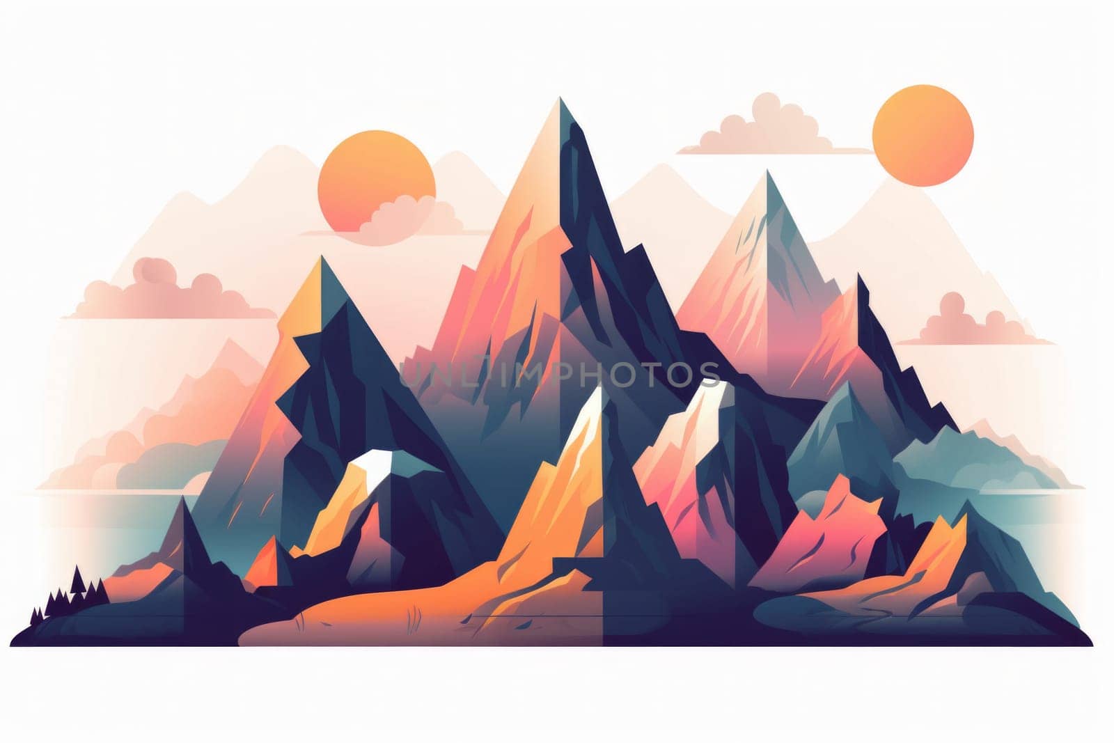 Mountain background. Minimal landscape art. Abstract art wallpaper for prints, Art Decoration, wall arts and canvas prints. Generated AI.
