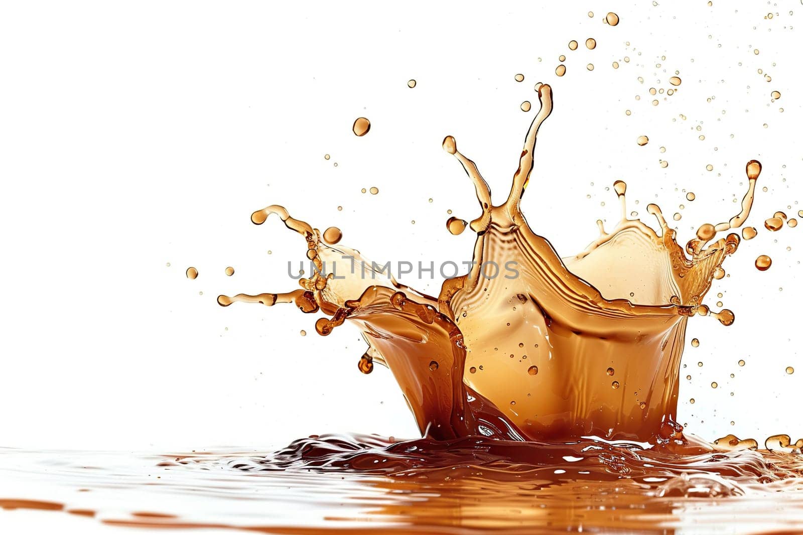 Splash of strong coffee isolated on white background. Generated by artificial intelligence by Vovmar