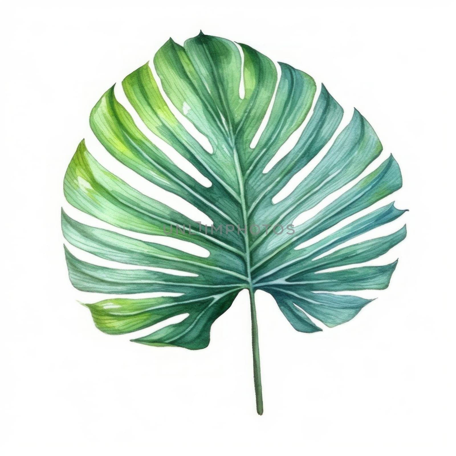 Tropical watercolor palm leaf, jungle flora. Isolated on white background. Generated AI by Oxdesign