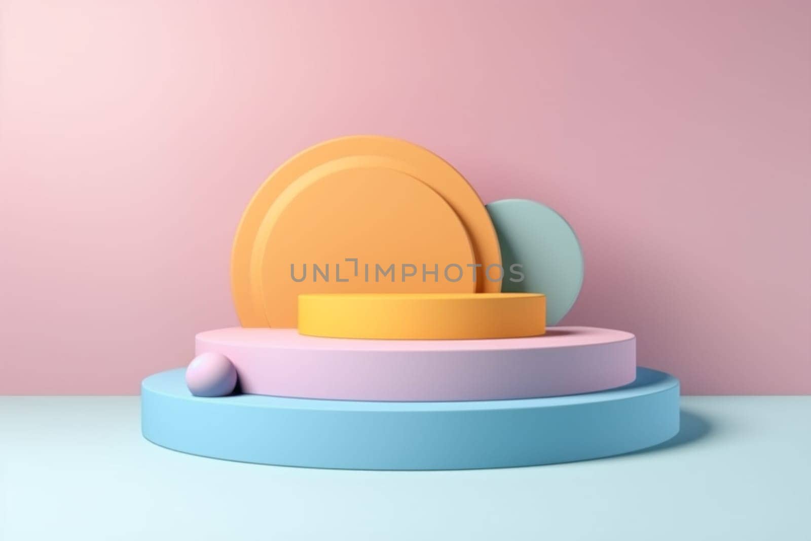 Realistic 3D pastel cylinders stand podiums. Abstract studio room with geometric platforms. Pastel minimal scene for products showcase. Promotion display. Generated AI by Oxdesign