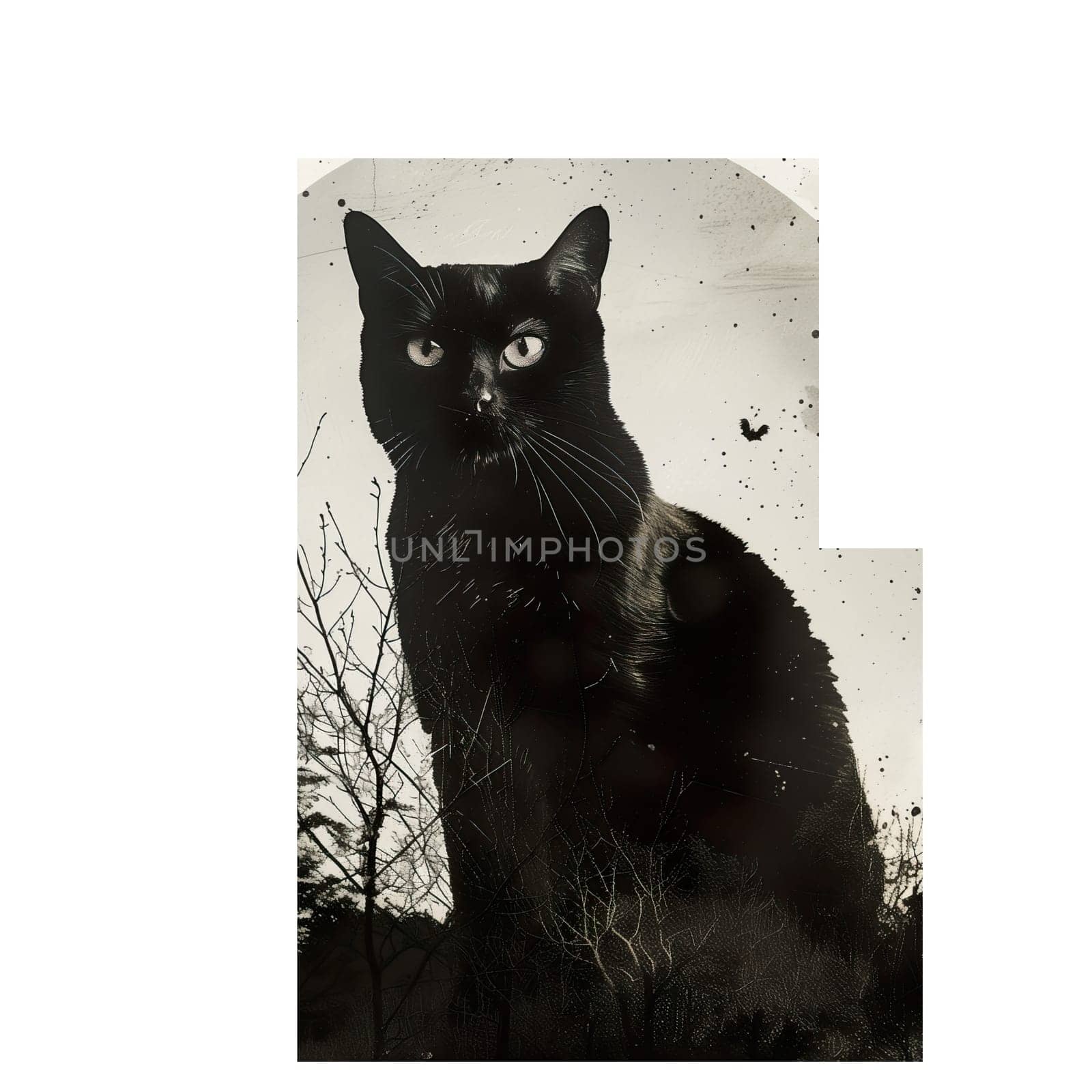 Monochrome vintage photo of halloween Cat cut out ai generated image