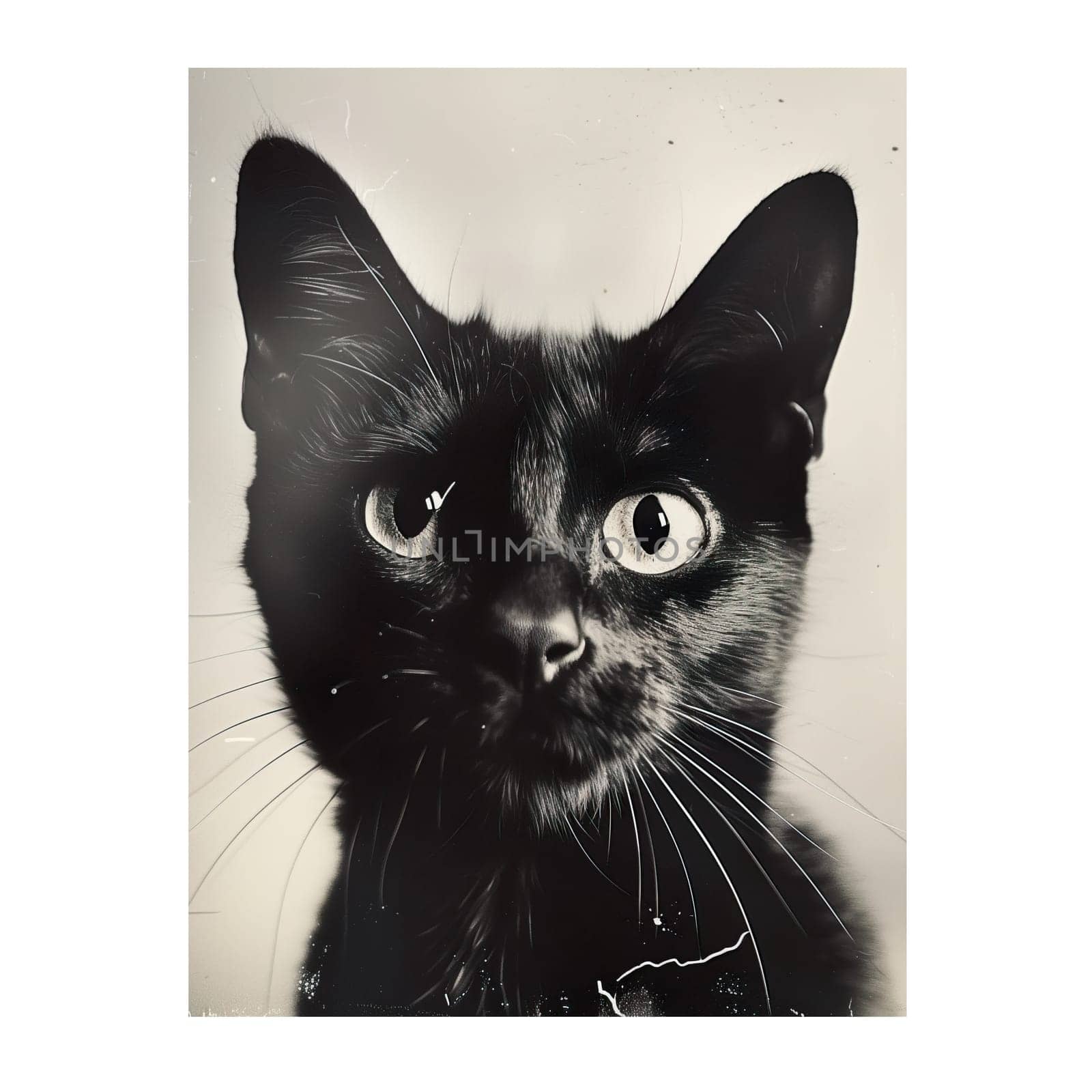 Monochrome vintage photo of halloween Cat cut out ai generated image
