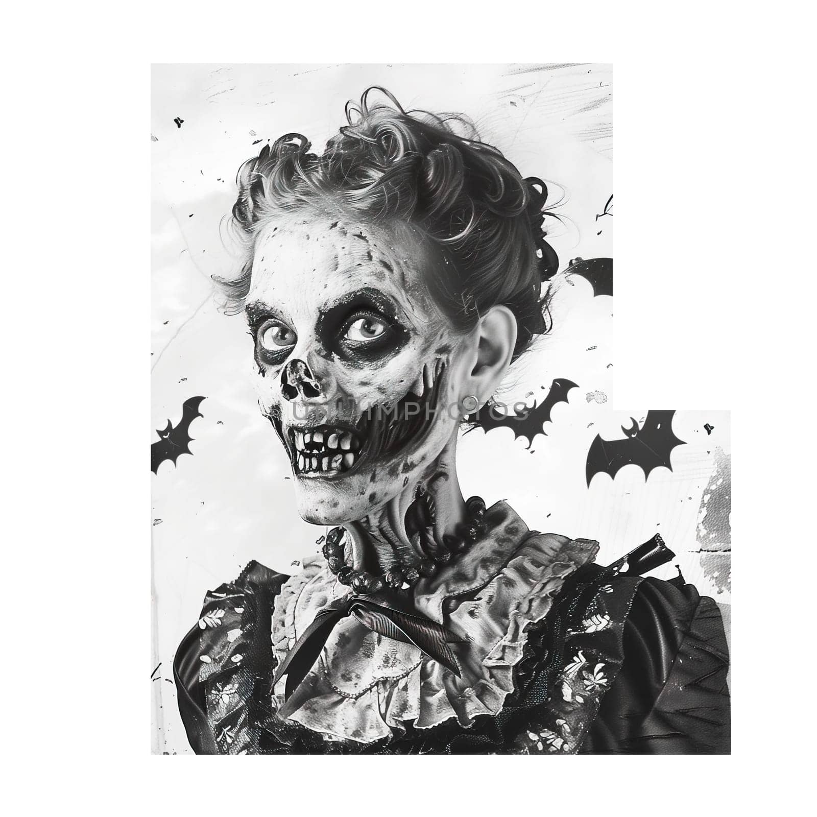 Monochrome vintage photo of halloween zombie cut out image by Dustick
