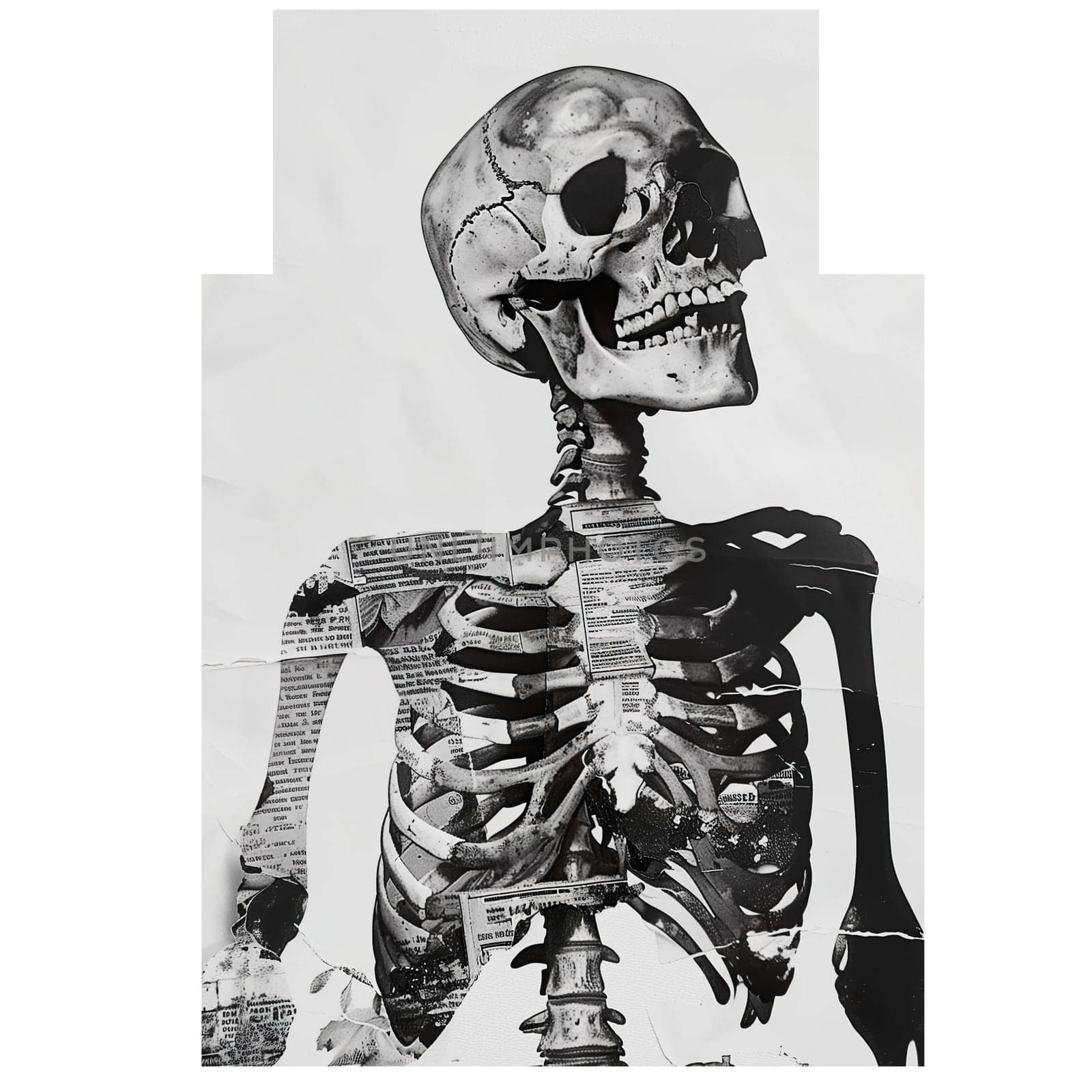 Monochrome vintage photo of halloween skeleton cut out image by Dustick