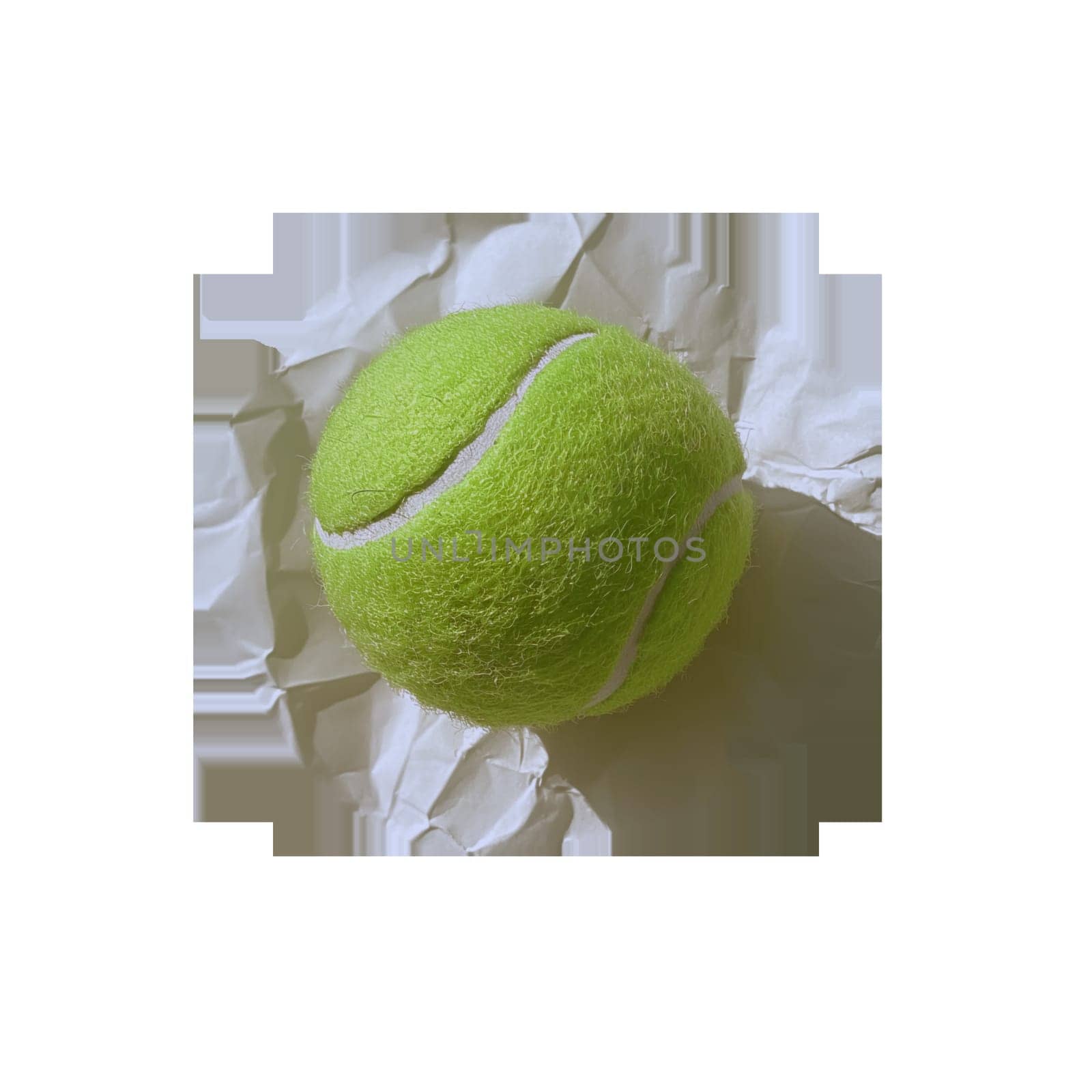 Tennis ball on crumpled paper cut out image by Dustick