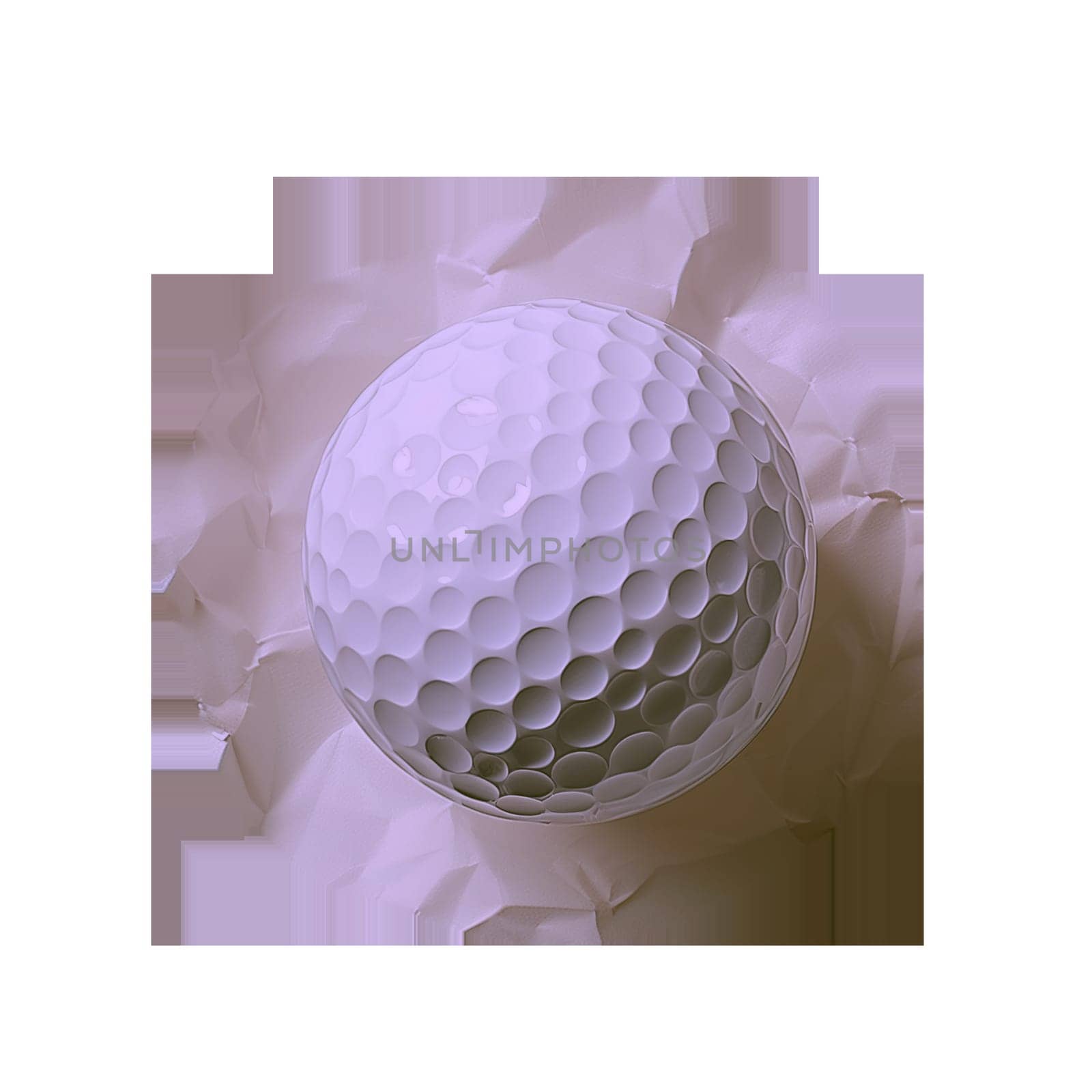 Golf ball on crumpled paper cut out ai generated image