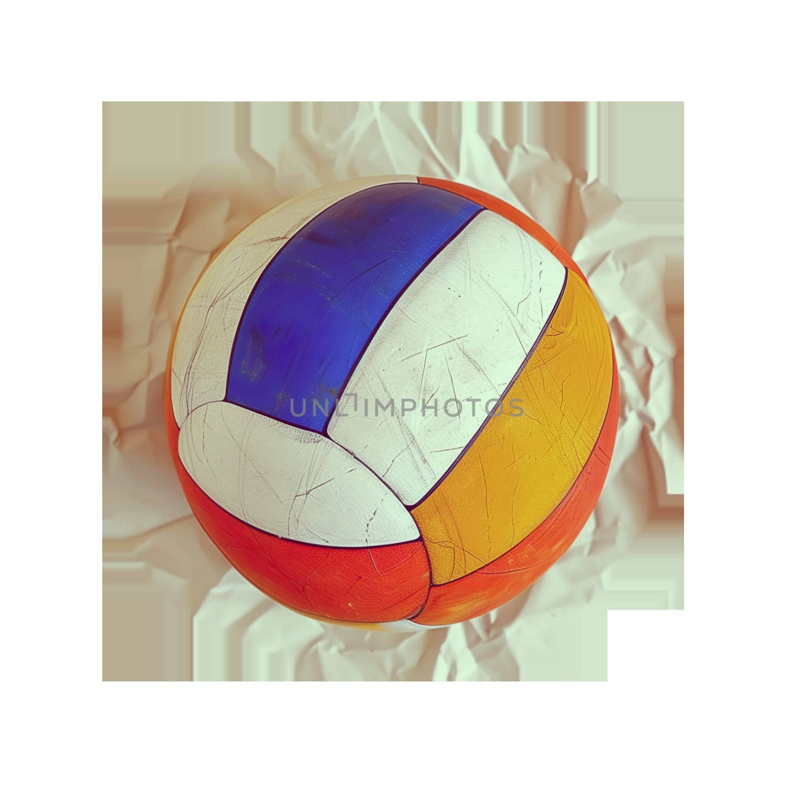 Volleyball ball on crumpled paper cut out image by Dustick