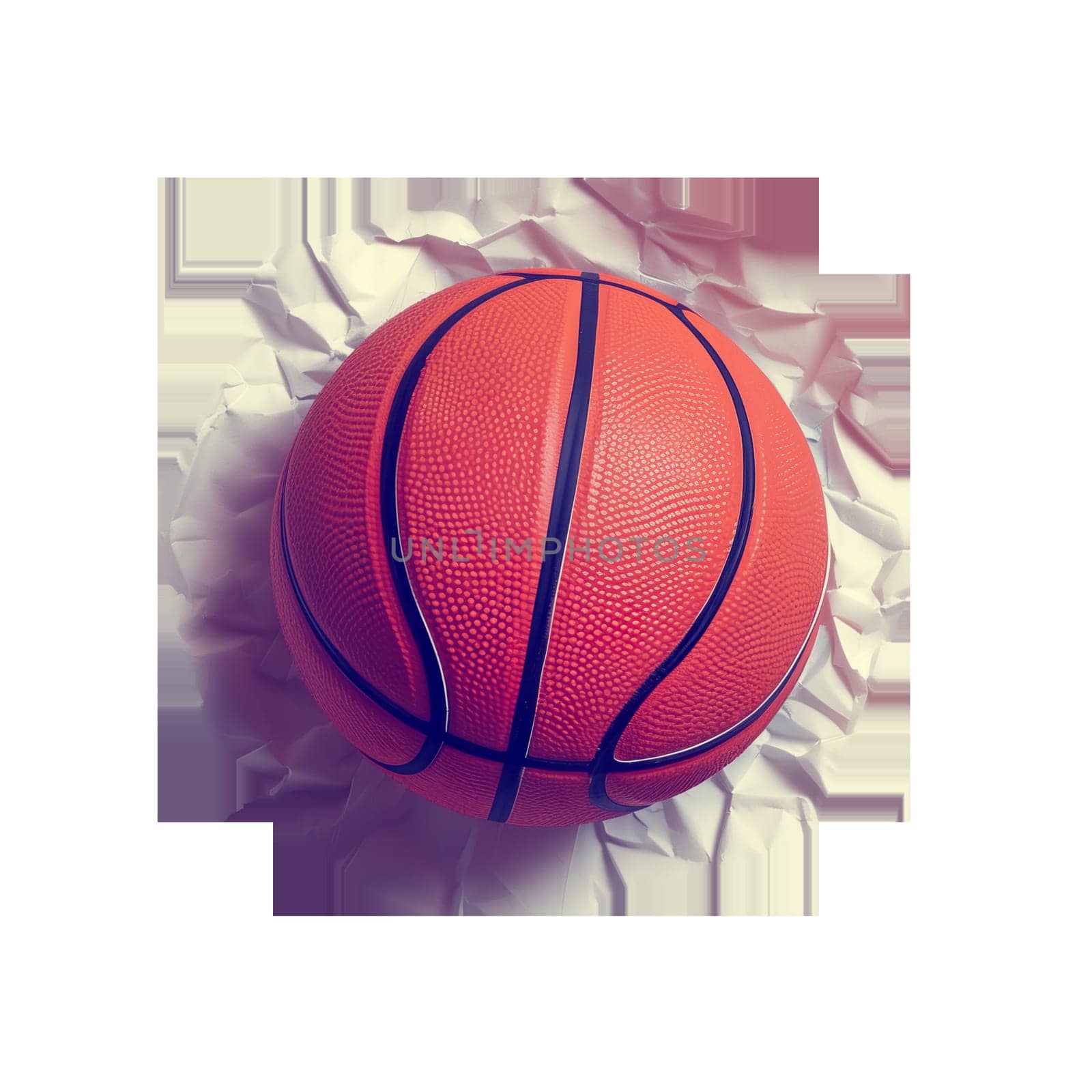 Basketball ball on crumpled paper cut out ai generated image