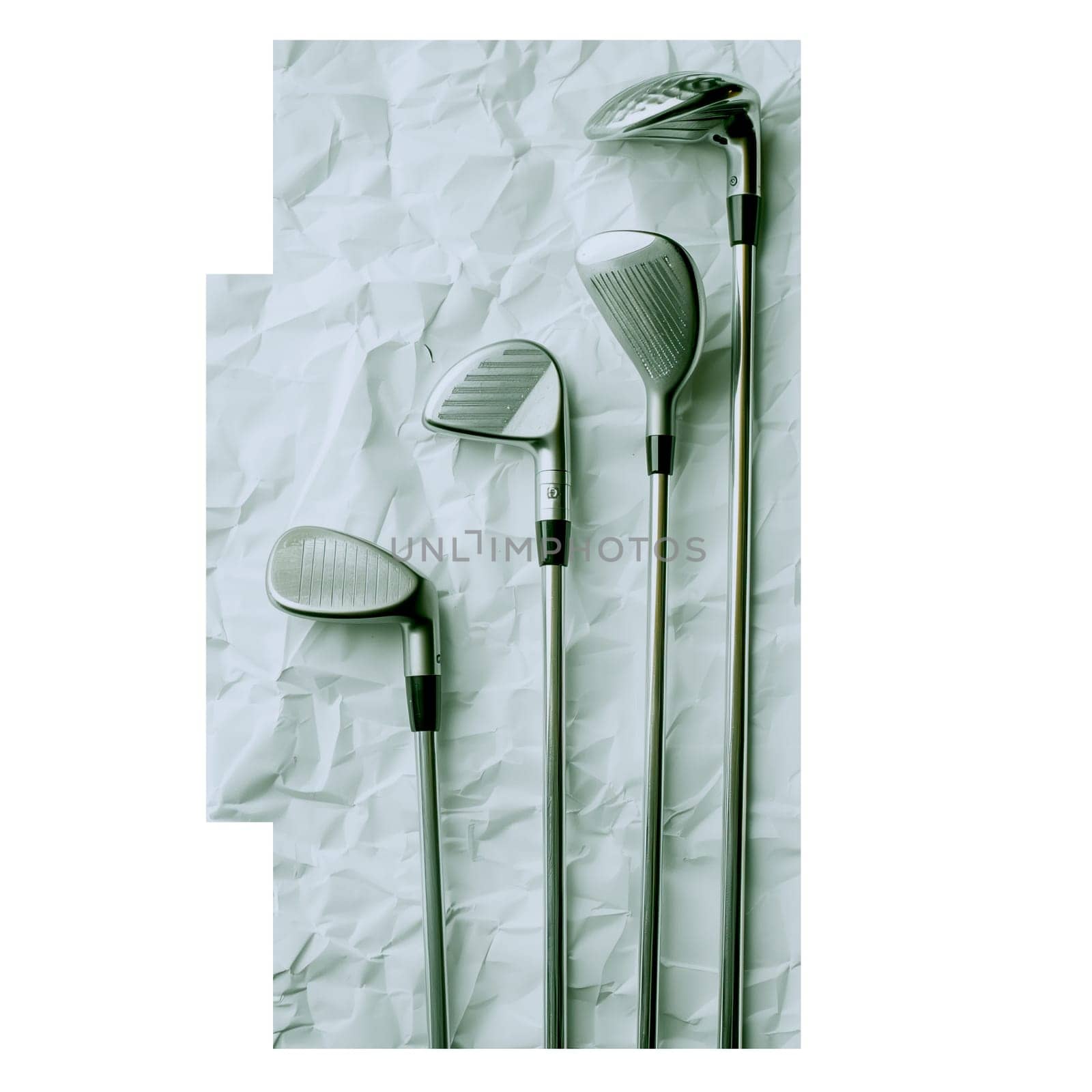 Golf equipment on crumpled paper cut out ai generated image