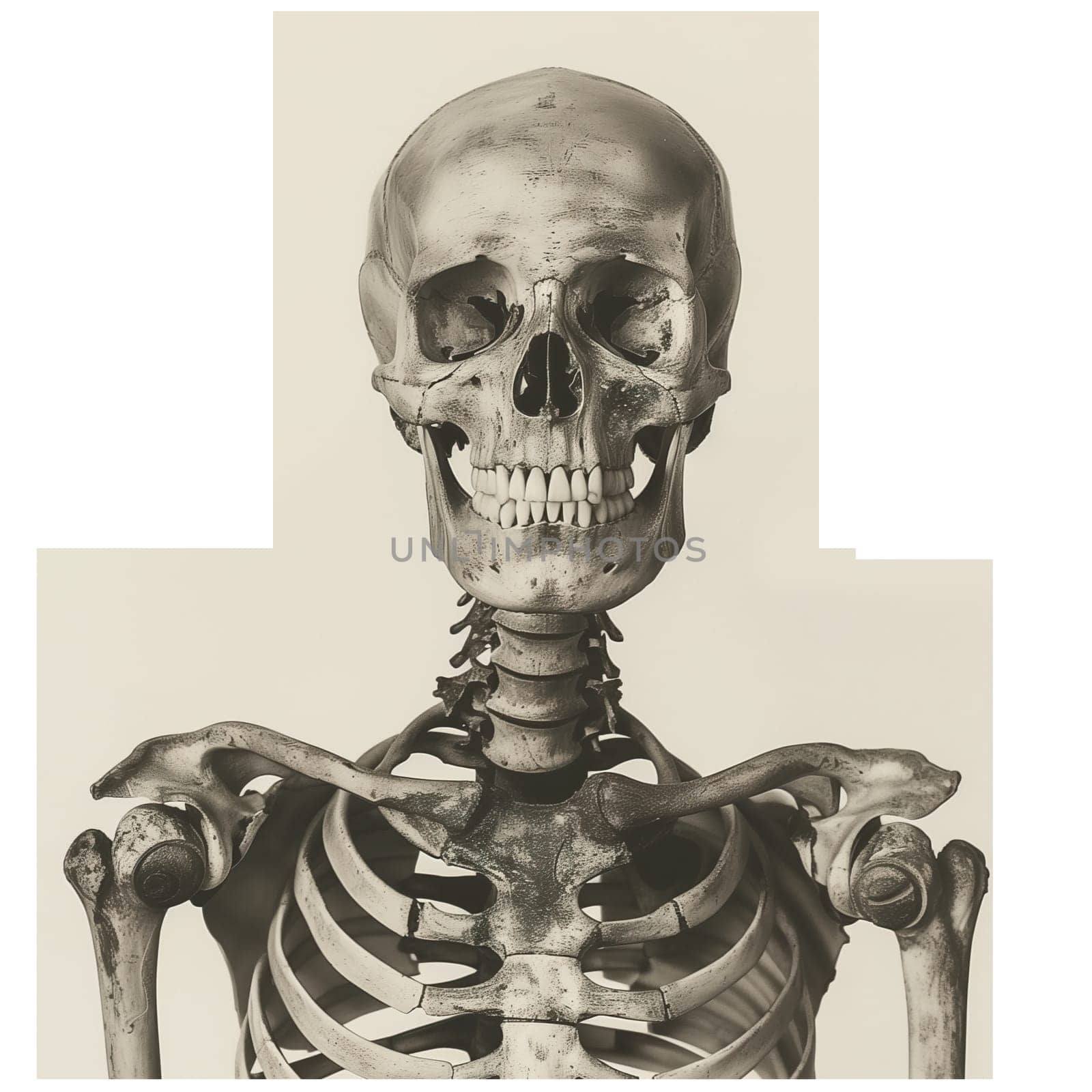 Monochrome vintage photo of halloween skeleton cut out image by Dustick