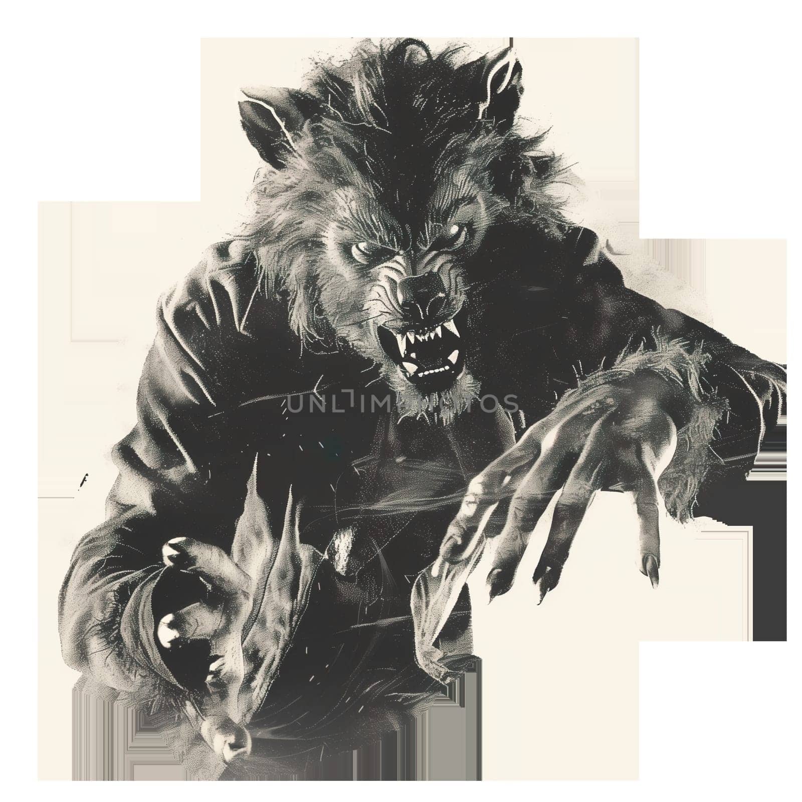 Monochrome vintage photo of halloween Werewolf cut out ai generated image