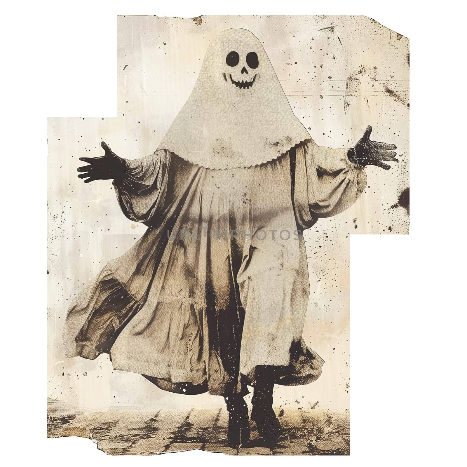 Monochrome vintage photo of halloween ghost cut out ai generated image