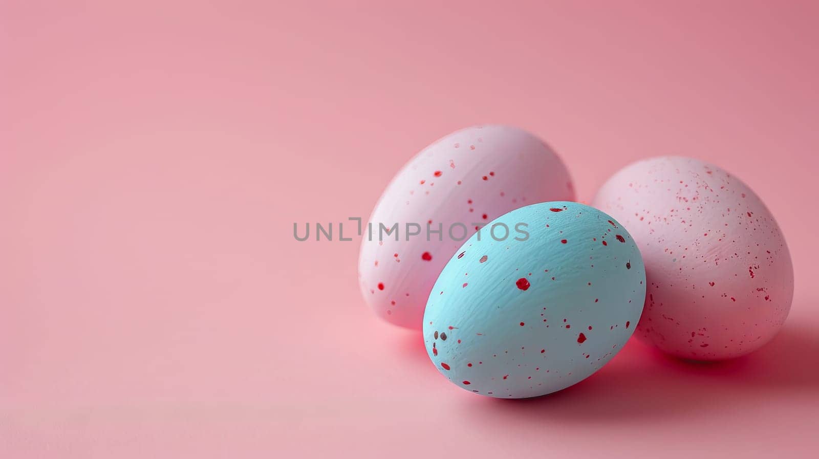 Easter eggs on blank background with pastel colours, leaving ample space for text