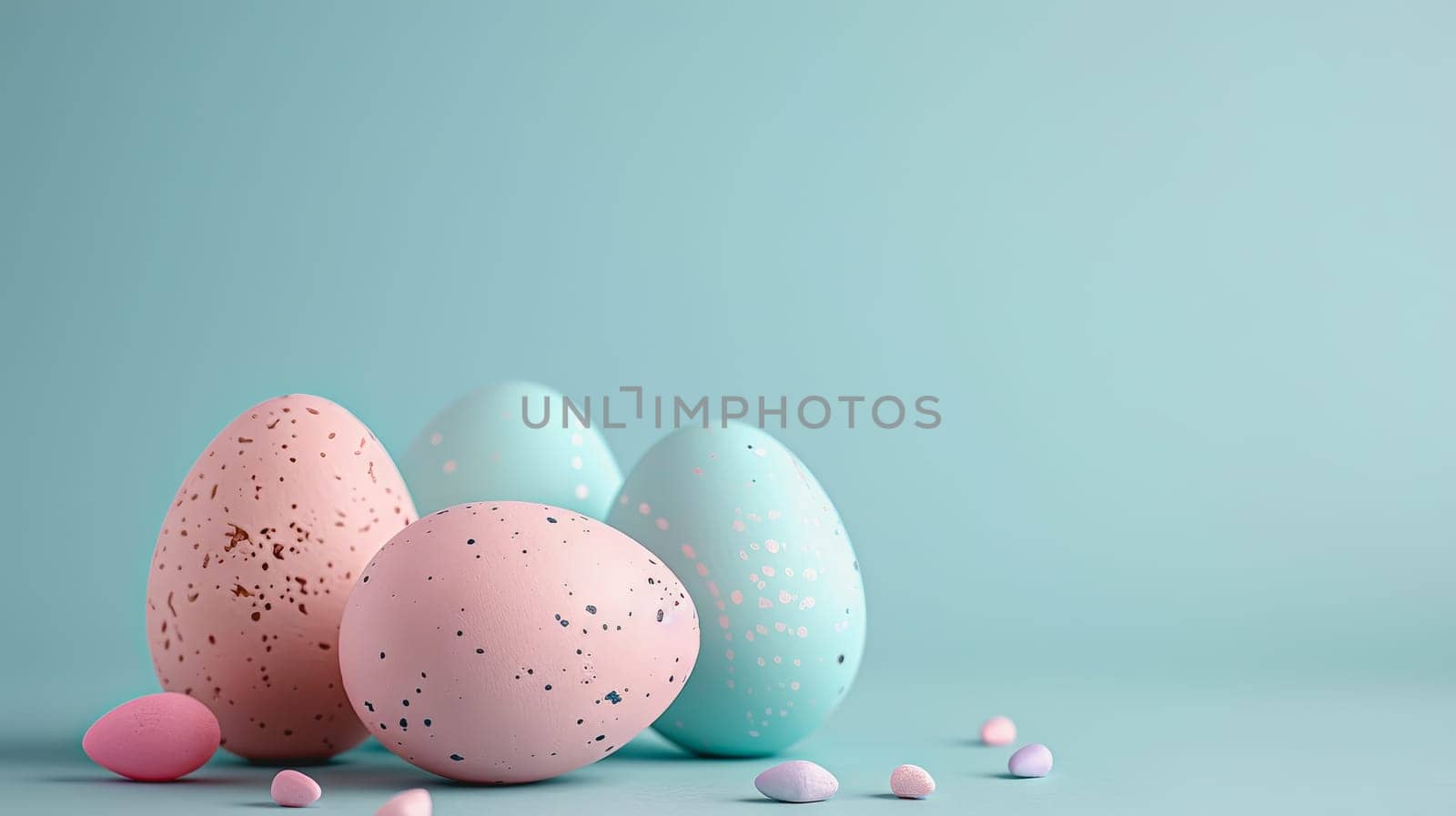 Easter eggs on blank background with pastel colours, leaving ample space for text. by Manastrong