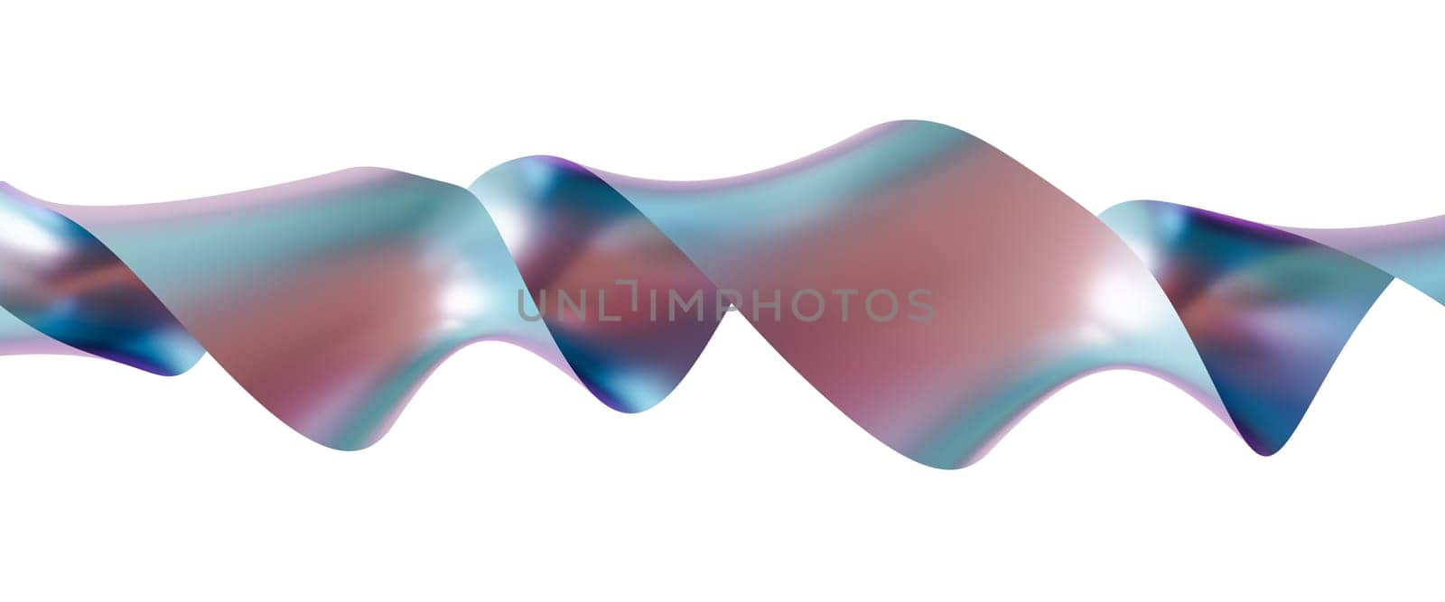 Abstract, holographic 3D shape isolated on white background. Metallic, iridescent surface. Color gradient, y2k style. Cut out trendy and futuristic design element. 3D rendering