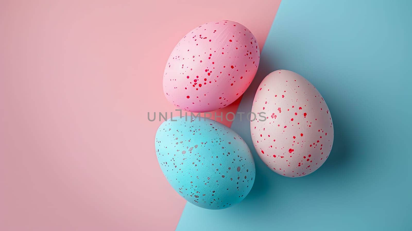 Easter eggs on blank background with pastel colours, leaving ample space for text