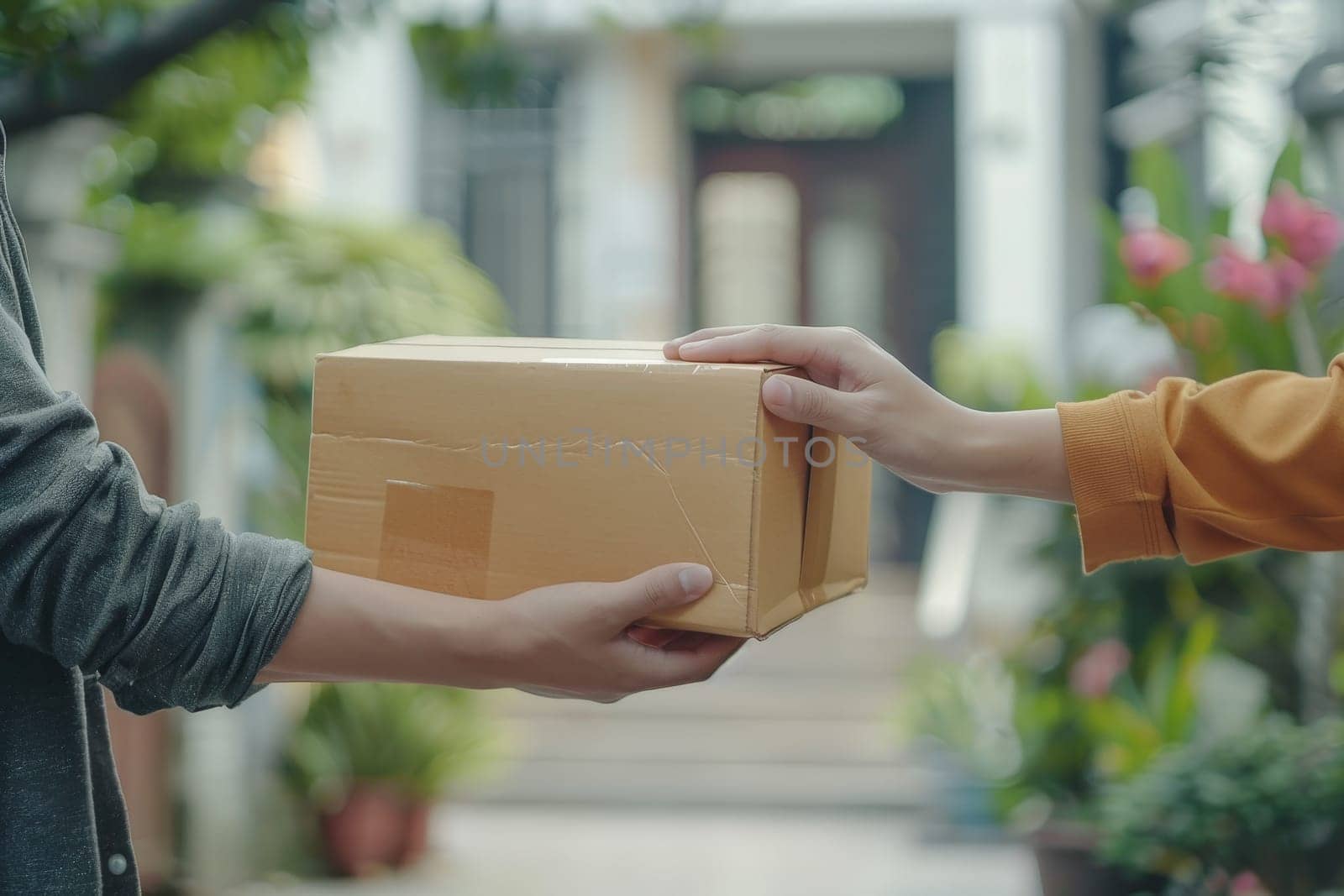 Man hand accepting a delivery of boxes from deliveryman, Delivery concept.