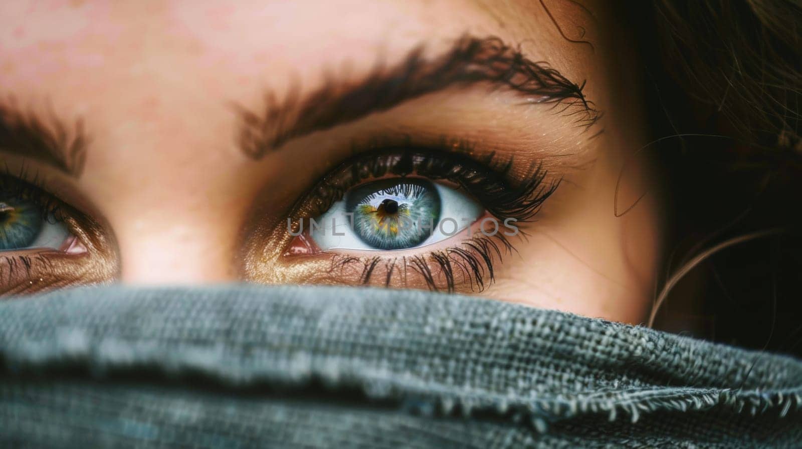 Macro close up of hidden mysterious woman with beautiful blue eyes eyes by papatonic