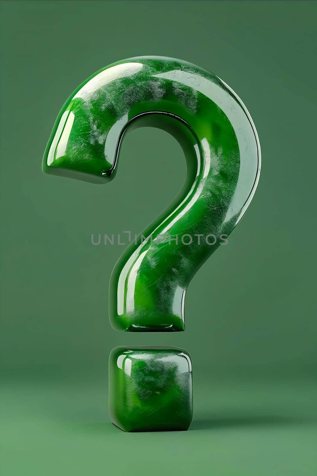 A green question mark made of glass. Generative AI by Valentyn