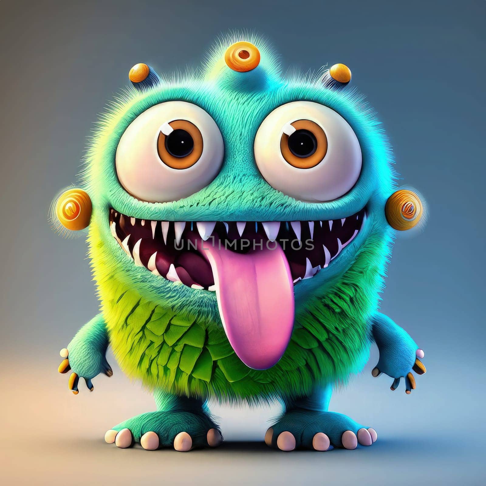 Funny cartoon monster with tongue out. 3d render illustration. by Waseem-Creations