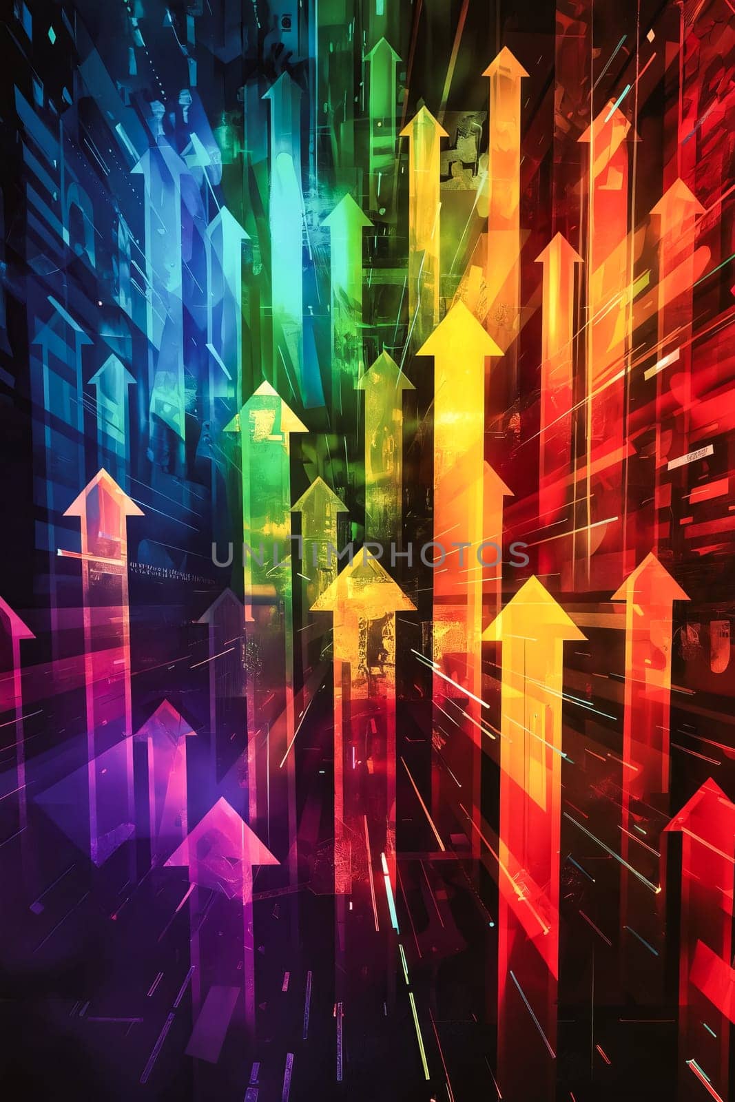 Colorful arrows and arrow pointing upwards. Generative AI.