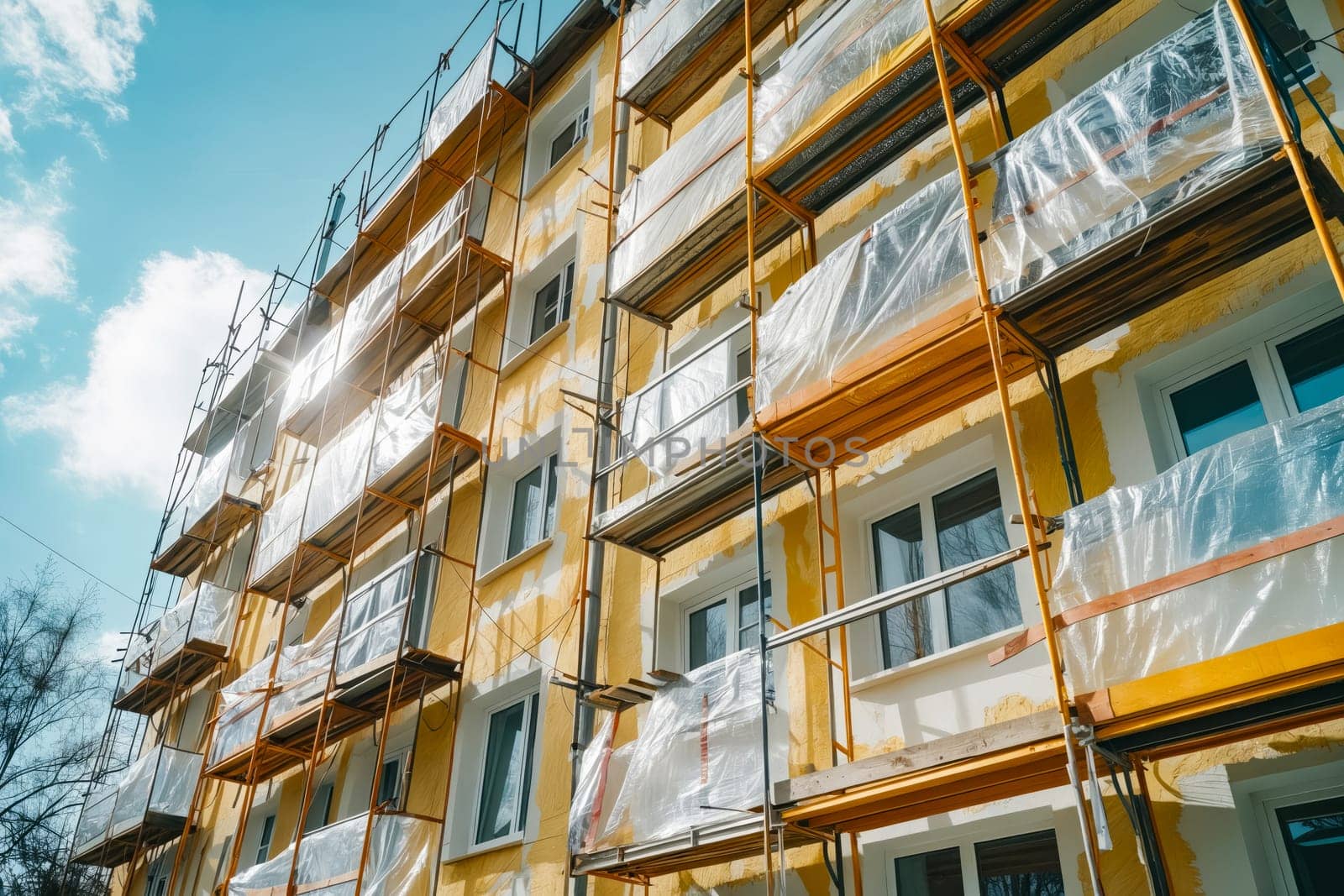 Building with scaffolding on it. Generative AI.