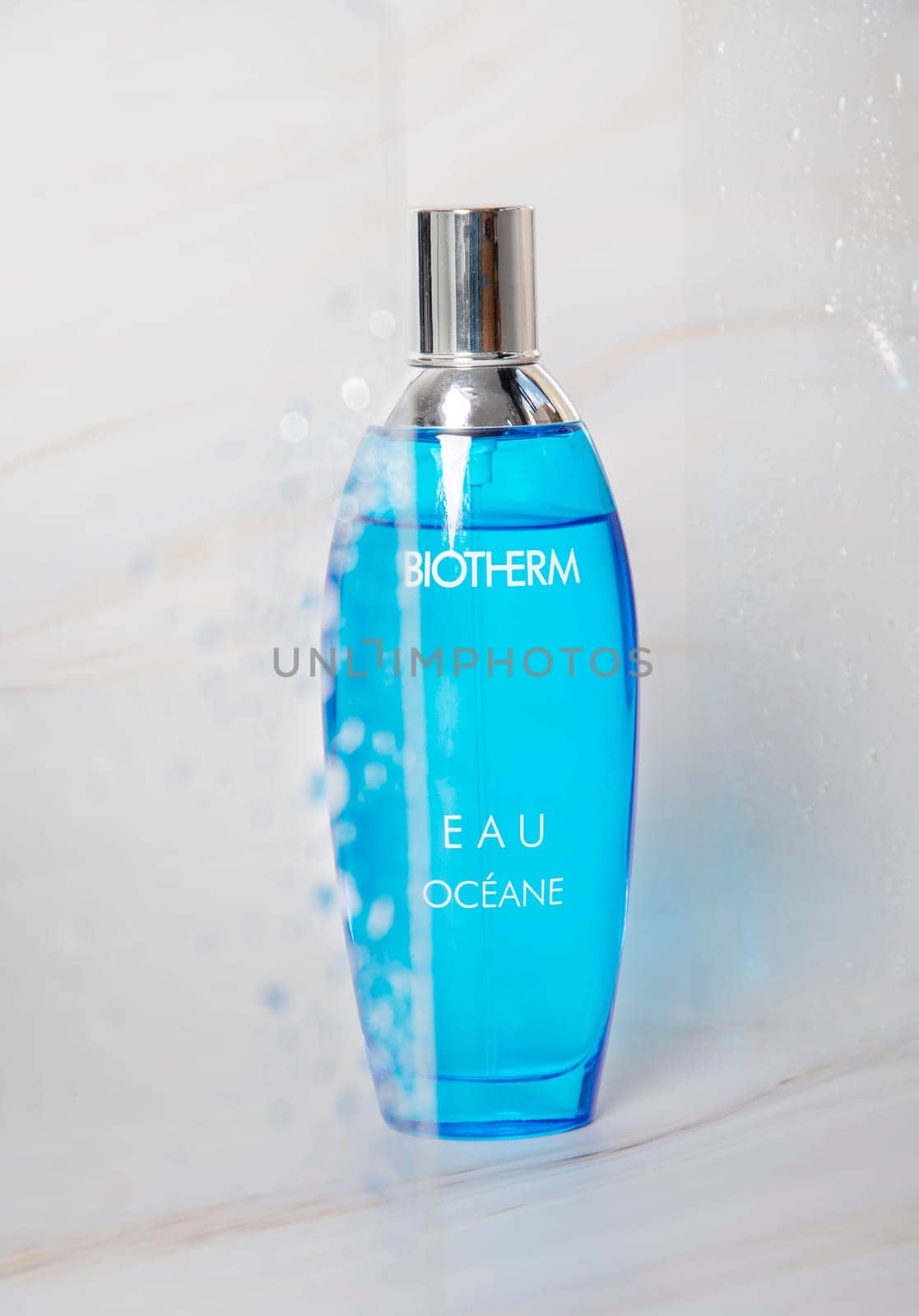 Biotherm Eau Oceane, fresh summer floral aquatic scent Swedish perfume and cosmetics brand, romantic and light mood, product photography, As,Belgium, Juny 28, 2022, High quality photo
