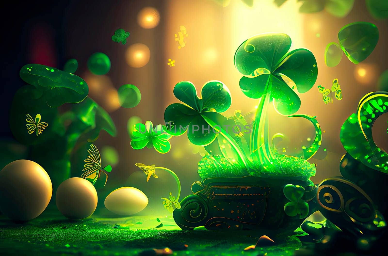 St. Patrick's Day clover background. Generative AI,