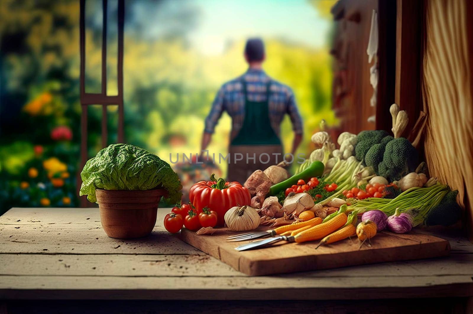 table wooden vegetables harvest farmer. by yanadjana