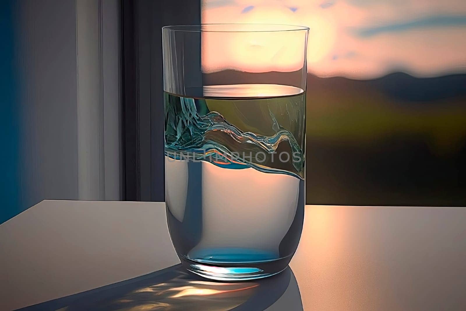 water glass with ice. Generative AI.