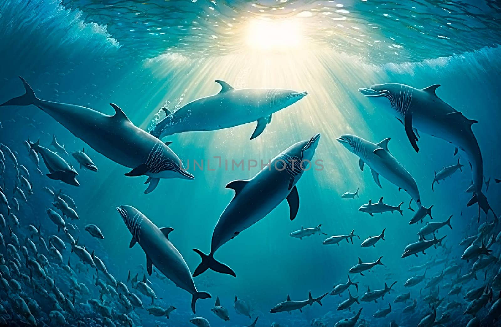 dolphins swim in the sea. by yanadjana