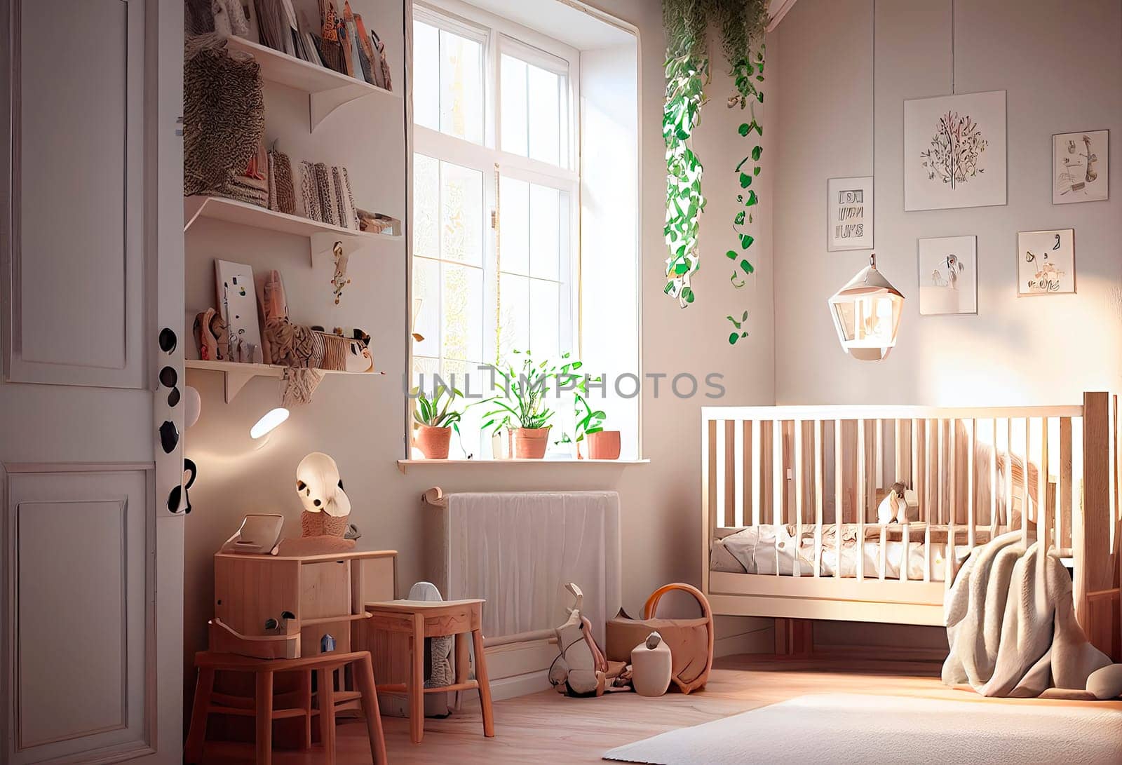 Children's room in Scandinavian style. Generative AI,