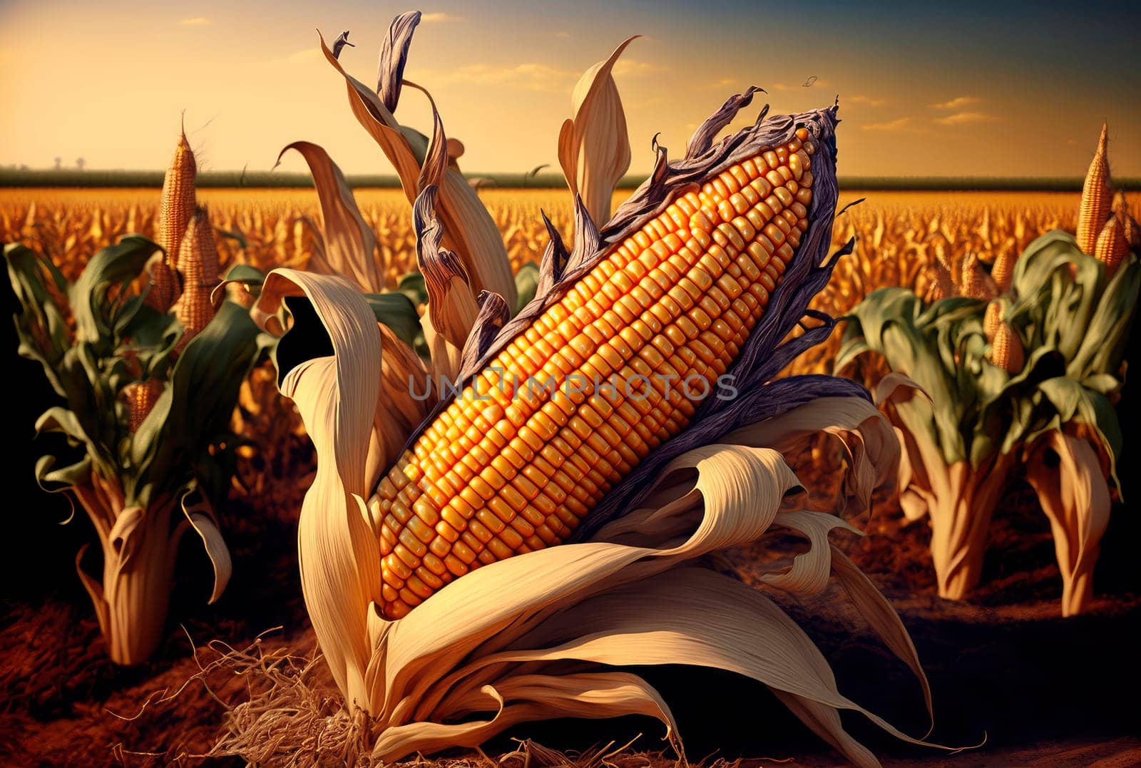 Corn field growing harvest. Generative AI,