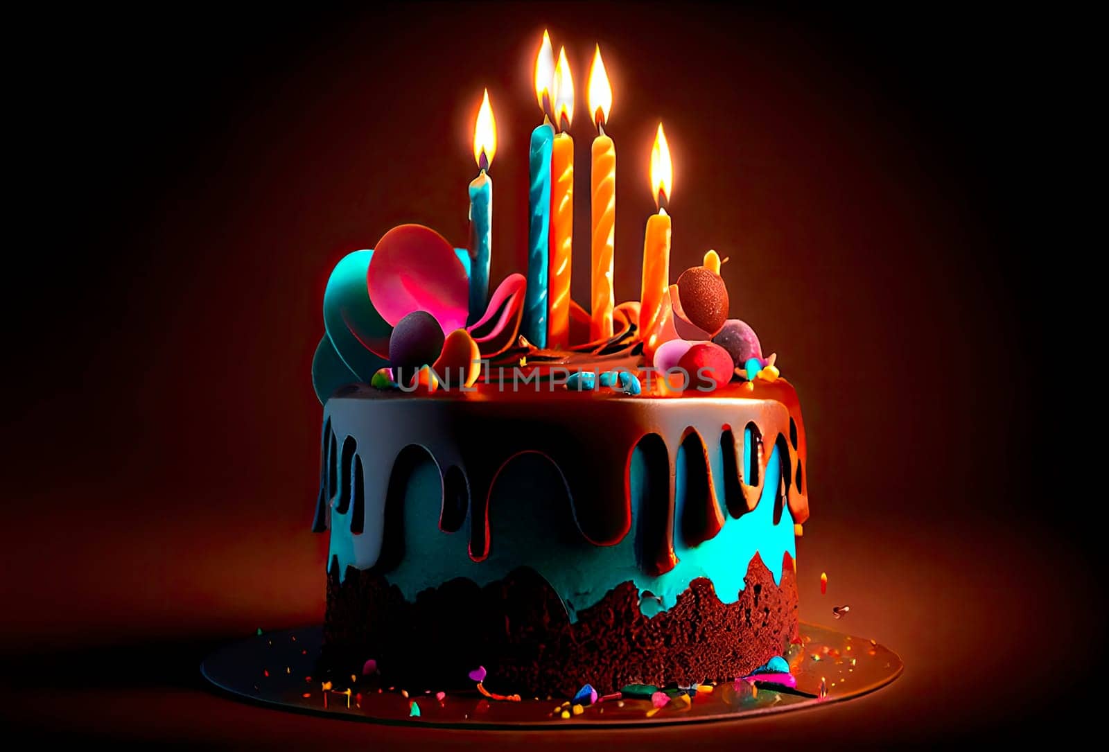 Birthday cake with candles. Generative AI,